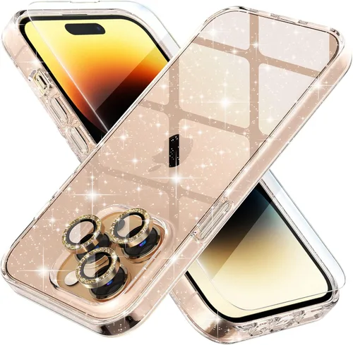 Vista 52 de Choiche, funda para iPhone 14 de mujer, brillante, protección de grado militar, 2 cubiertas de lentes de cámara Diamond, 2 protectores de vidrio