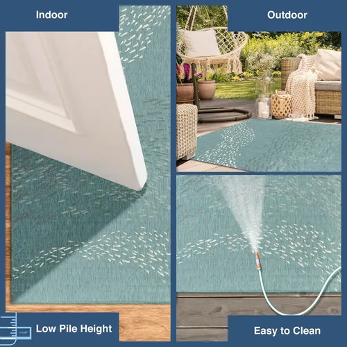 Vista 4 de Liora Manne Carmel - Alfombra decorativa de mezcla sintética para interiores y exteriores, de bajo perfil, contemporánea, decoración de peces Agua
