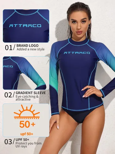 Vista 2 de ATTRACO Camiseta de protección contra erupciones para mujer, de manga larga, con estampado UPF 50