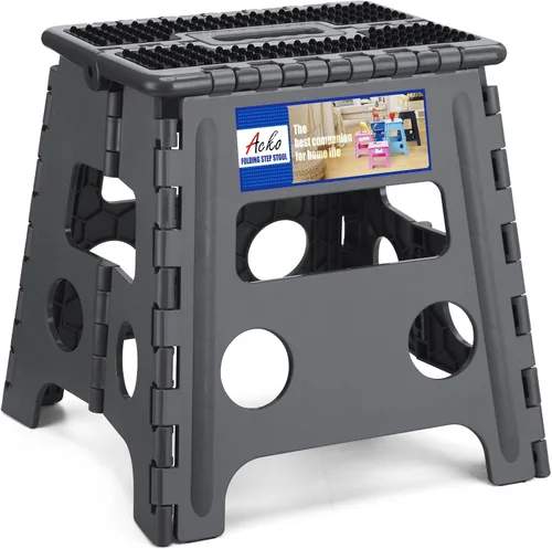 Vista 32 de ACKO Taburete plegable de 13 pulgadas, soporta 300 libras para adultos y Bicolor Verde
