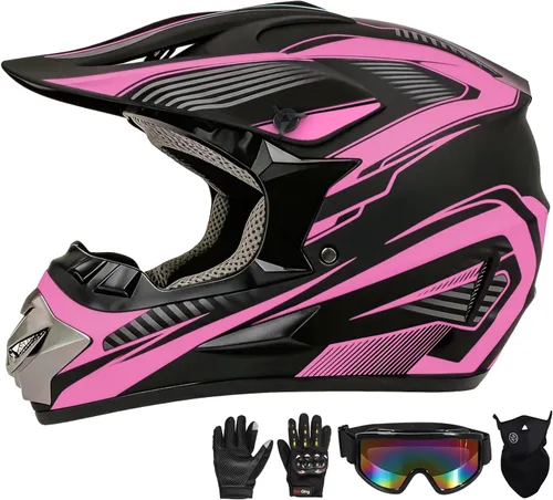 Vista 10 de Casco de motocross, ATV para jóvenes y niños, casco de motocicleta todoterreno BMX de 4 ruedas, con certificado DOT, con guantes y máscara de gafas