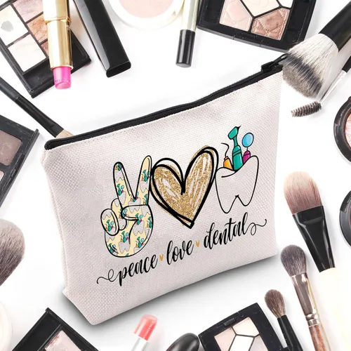 Vista 3 de WZMPA Bolsa de cosméticos dentales Higienista Dental Regalo Paz Amor Maquillaje Dental Cremallera Bolsa Bolsa Para Asistente Dental Dentista, Paz