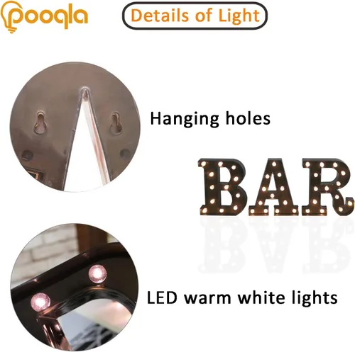Vista 2 de BAR - Letrero LED iluminado con palabras de marquesina - Letrero de barra de pub preiluminado - Funciona con pilas (23.03 x 8.66 pulgadas) (negro)