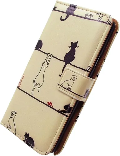 Vista 8 de Bcov Funda para iPhone SE 2022/iPhone SE 3ª Gen/iPhone SE 2020, Funda de piel con tapa de gato blanco y gato negro con ranura para tarjeta con Gato