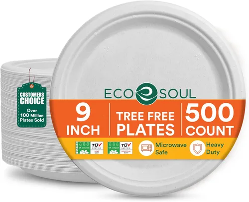 Vista 31 de ECO SOUL - Platos de papel compostables de 9 pulgadas (paquete de 200) biodegradables, resistentes, desechables, ecológicos para cena de Navidad
