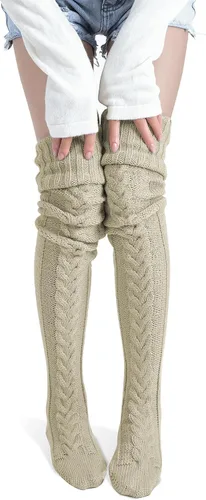 Vista 11 de Pcavin Calcetines altos hasta el muslo para mujer, calentadores de piernas 1 piezas-negro