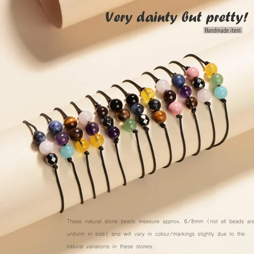Vista 6 de VLINRAS Zodiac Bracelets for Women Men, 6mm Natural Stone Horoscope Bracelets Healing Gemstone Crystals Zodiac Gifts