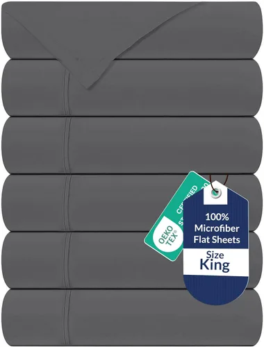Vista 28 de Royale Linens Juego de 6 sábanas encimeras a granel, sábanas superiores, microfibra suave de 1800, resistente a las arrugas y a las manchas