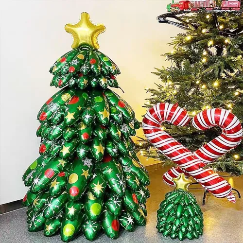 Vista 7 de Árbol de Navidad inflable, globos autosostenibles de 40 pulgadas, globos de papel de aluminio para árbol de Navidad de interior y exterior Árbol