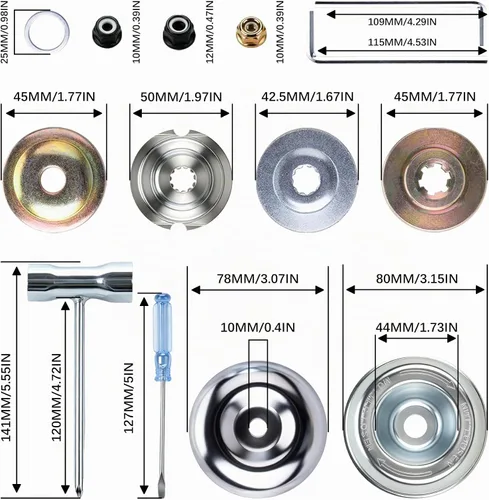 Vista 2 de PLUMIA Cuchillas con punta de carburo de 9" x 36 dientes con kit adaptador universal, para desbrozadora, recortadora, cortadora de hierba