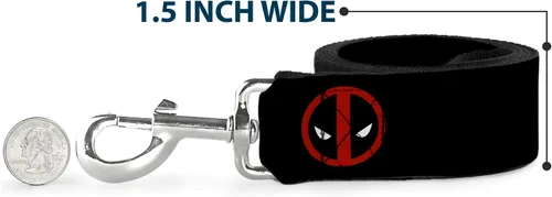 Vista 6 de Buckle-Down Correa para mascotas – Deadpool Logo Negro/Rojo/Blanco – 4 pies de largo – 1 pulgada de ancho