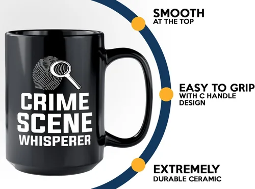 Vista 5 de Taza de café detective de 15 onzas, color negro, susurrador de escena del crimen, oficial de policía, policía, patrulla, detective, policía