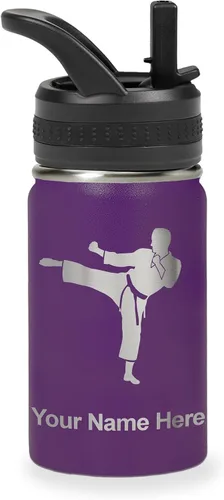 Vista 36 de Botella de agua personalizada LaserGram, Karate Man, de acero inoxidable con aislamiento al vacío de doble pared con tapa abatible, regalo grabado