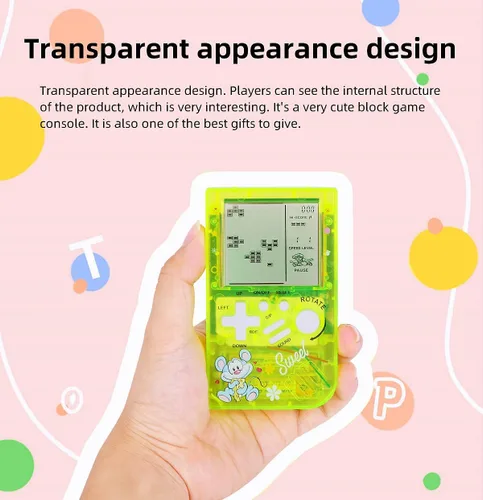 Vista 3 de CZT Máquina de juego de bloques transparentes, 23 juegos incorporados, consola de juegos retro para niños, dispositivo de juego para estudiantes
