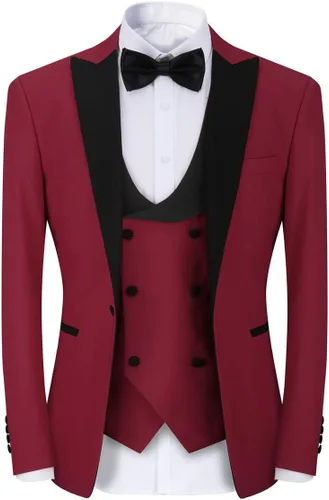 Vista 3 de YFFUSHI Men's 3 Piece Suit Slim Fit One Button Prom Suits Set Blazer Vest Trousers