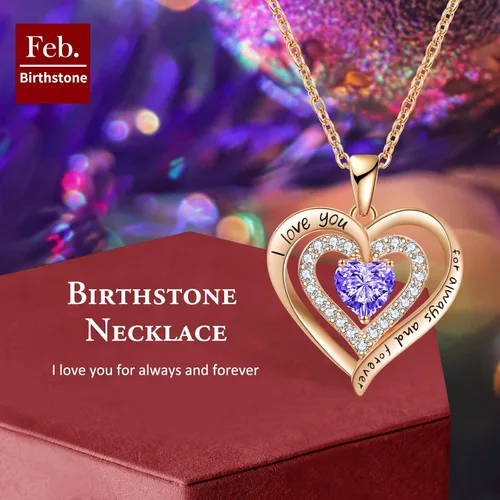 Vista 3 de LIANYU Wife Jewelry 18K Gold 925 Sterling Silver Plated Birthstone Jewelry Heart Pendant Necklace for Women Birthday Jewelry for Girls, Valentine's