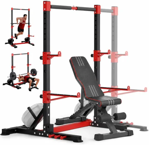Vista 9 de YOLEO Smith Machine & Squat Rack Combo, Multi-Functional Power Racks with Adjustable Width & Pull-Up Bar, Cable Crossover Power Cage, Independent