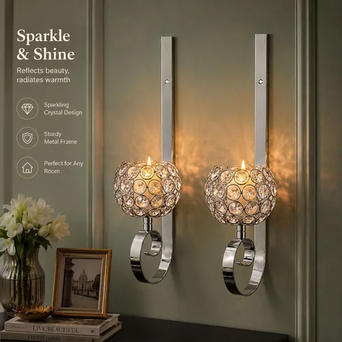 Vista 2 de Crystal Candle Sconces for Wall Metal Candle Holders for Wall Home Décor