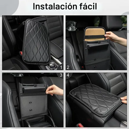 Vista 2 de Amiss - Funda consola central de automóvil, impermeable, transpirable, ajuste universal, accesorios para reposabrazos de cuero para proteger la negro