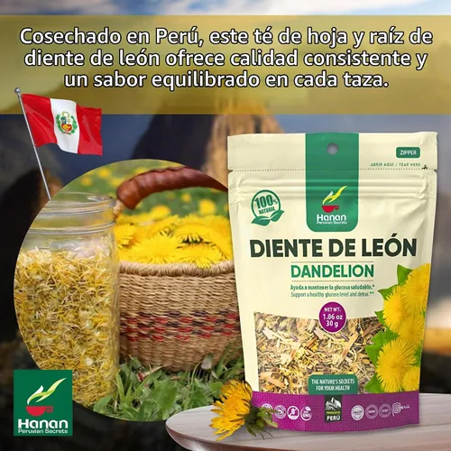 Vista 4 de Hanan Té de raíz de diente de león de hoja suelta – Té de hierbas Diente de León 100% natural de Perú, infusión sin cafeína para apoyo digestivo