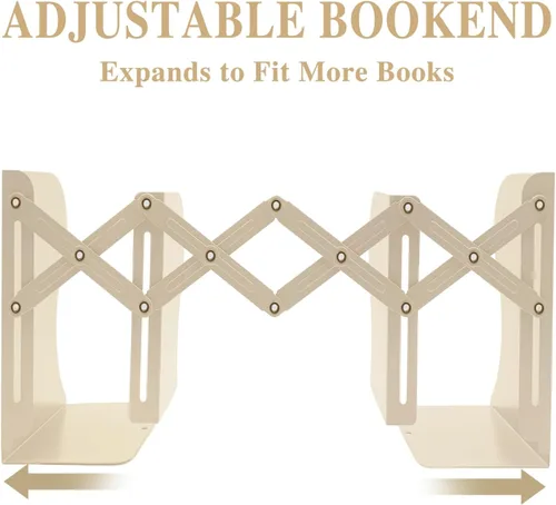 Vista 5 de Sujetalibros ajustables antideslizantes decorativos, sujetalibros de metal para libros pesados, organizador de estantería para libros y revistas