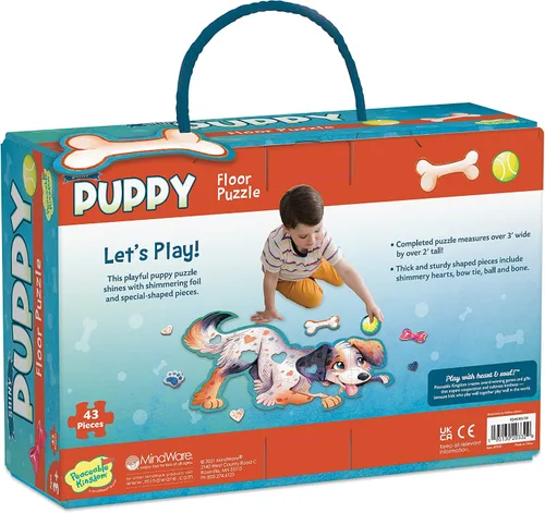 Vista 4 de Peaceable Kingdom Shiny Puppy - Rompecabezas de piso gigante de 43 piezas para niños a partir de 3 años - Piezas de rompecabezas con forma divertida