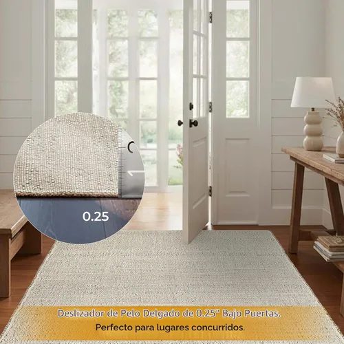 Vista 3 de GRUHUM Alfombra rectangular de algodón de yute de 2 x 3 pies, tejida a mano, natural, estilo granja bohemio para sala de estar, dormitorio, cocina