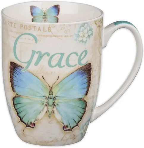 Vista 8 de Tazas con diseño de mariposa y texto: Blessed, Believe y Grace