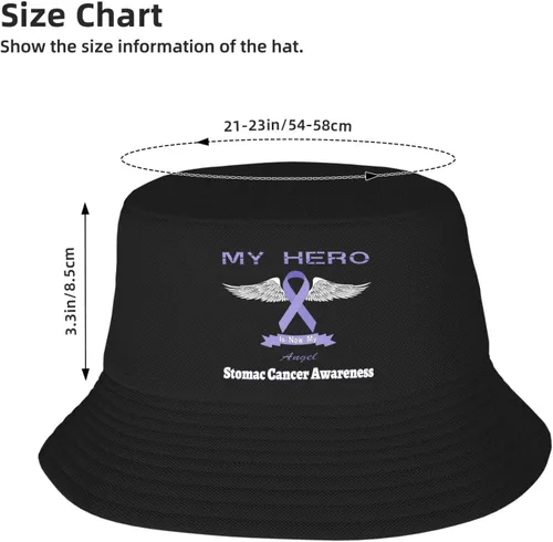 Vista 2 de My Hero is Now My Angel Stomac Cancer Awareness Bucket Hats Double-Woven for WomenMen Adult Fisherman's Hat Sun Cap Packable Outdoor Fisherman Hat