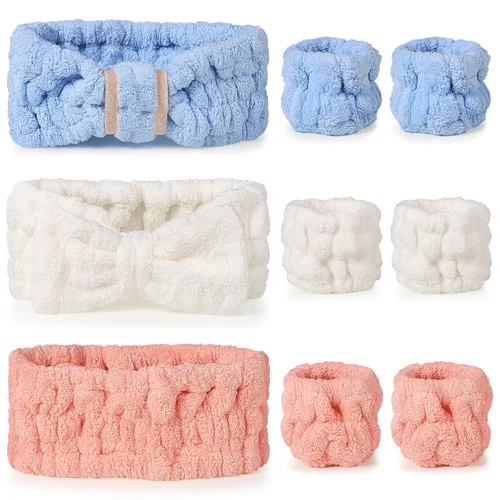 Vista 16 de DiyJibb Diadema de spa de 9 piezas para lavar la cara, cuidado de la piel, diadema y pulsera, para mujeres, adolescentes, niñas, para lavar la cara