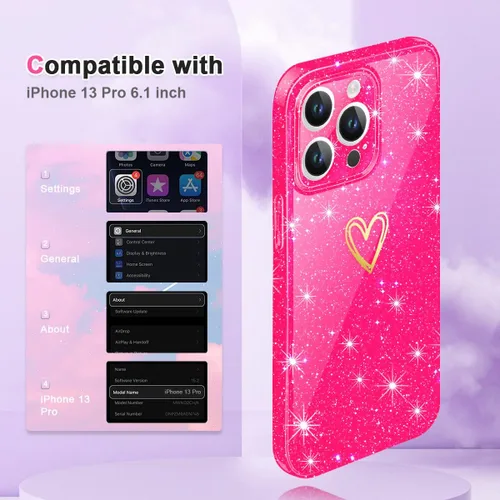 Vista 2 de Funda para iPhone 13 Pro, con [1 protector de pantalla de vidrio templado] [purpurina transparente] bonita funda brillante para teléfono a prueba