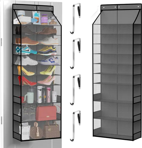 Vista 12 de PAULONE Organizador multiusos de 10 bolsillos para colocar sobre la puerta, capacidad resistente de 95 libras con malla transpirable, almacenamiento