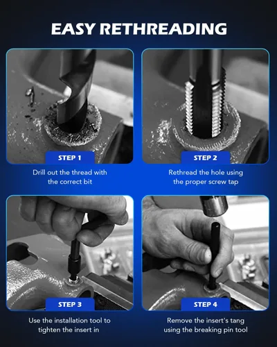 Vista 8 de Kit de reparación de roscas Helicoil de Orion Motor Tech, juego de herramientas de reparación de roscas de 1/4"-20 con broca HSS y 30 insertos
