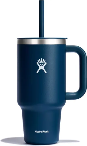 Vista 48 de Hydro Flask Vaso de Viaje con Asa, Tapa y Pajita - Acero Inoxidable Aislado en 24 Oz Aloe