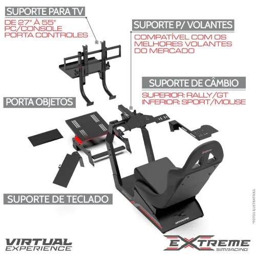 Vista 8 de Extreme Simracing Racing Simulator Cockpit With All Accessories (Black) - VIRTUAL EXPERIENCE V 3.0 Racing Simulator For Logitech G27, G29, G920