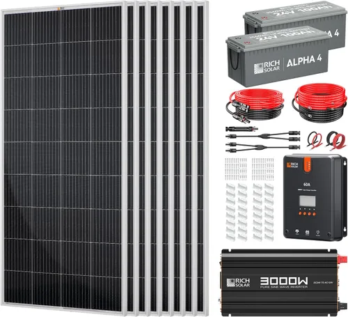 Vista 10 de RICH SOLAR Kit solar completo de 200 vatios - Panel solar monocristalino de 200 W, controlador de carga MPPT de 20 A, batería de 12 V 100 Ah