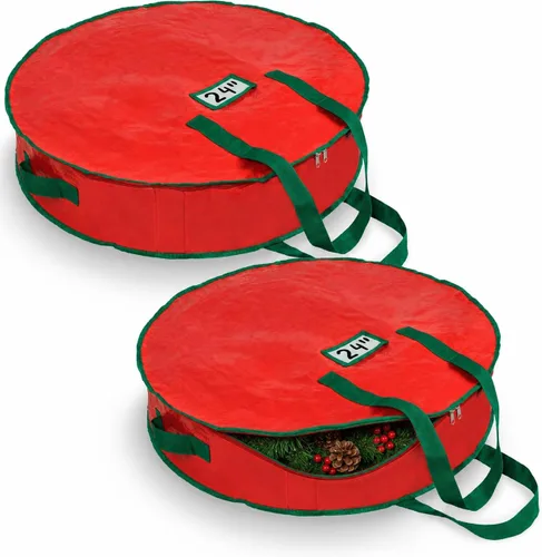 Vista 9 de Bolsa de almacenamiento de corona de Navidad de Handy Laundry - Material de lona duradero, cremallera, asas de transporte resistentes, protección