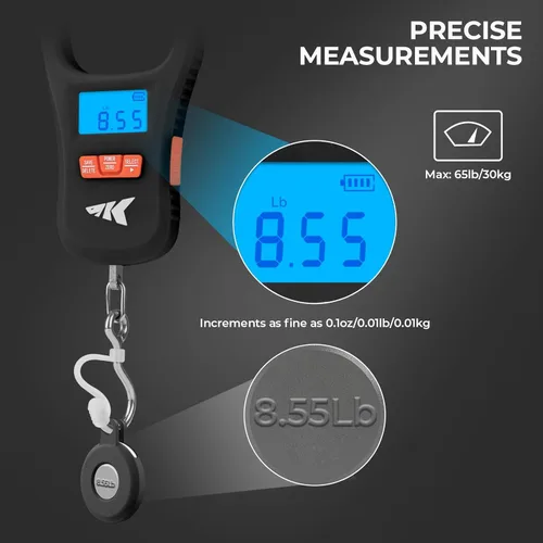 Vista 5 de KastKing ToughTide - Báscula de pesca con carga USB, capacidad de 65 libras, báscula digital ultrafina, pantalla LCD, mango ergonómico, básculas