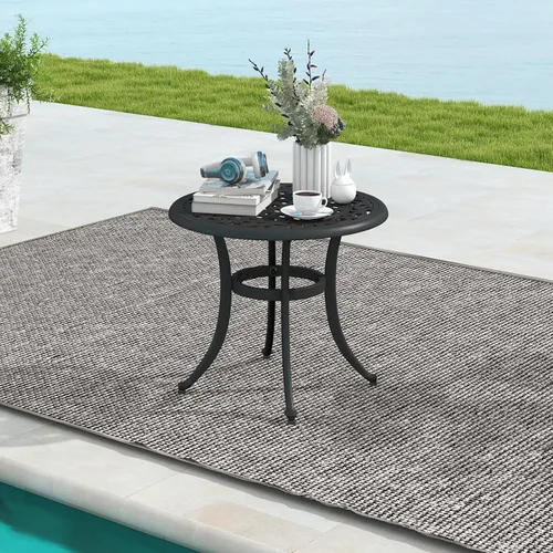 Vista 2 de Tangkula Mesa auxiliar de patio de 24 pulgadas, mesa auxiliar de aluminio fundido con almohadillas ajustables, mesa de centro pequeña
