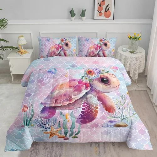 Vista 21 de Axolotl - Juego de ropa de cama para niños con diseño de gatos de dibujos animados tamaño individual, juego de edredón con líneas degradadas y lindo