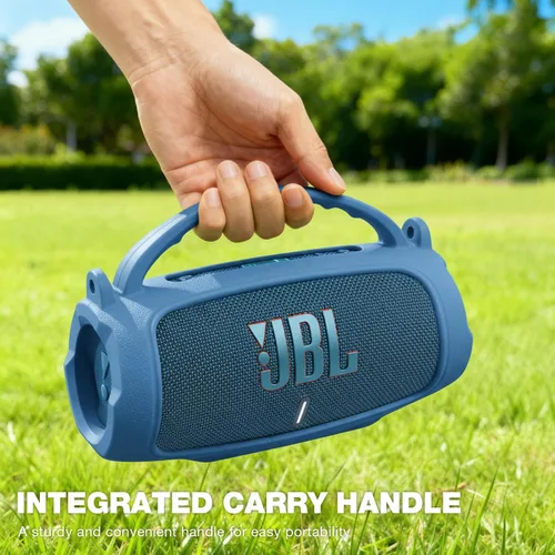 Vista 6 de Funda de silicona compatible con altavoz Bluetooth portátil impermeable JBL Charge 5 (azul)