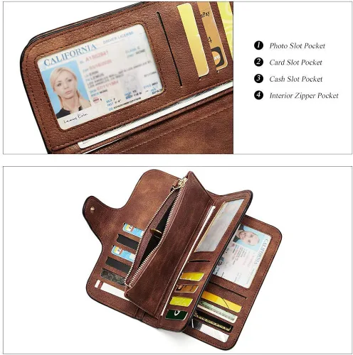 Vista 5 de CLUCI Mochila monedero para mujer, diseño de cuero, viajes, grandes señoras bolsas de hombro con borlas con imagen del producto cartera para mujeres