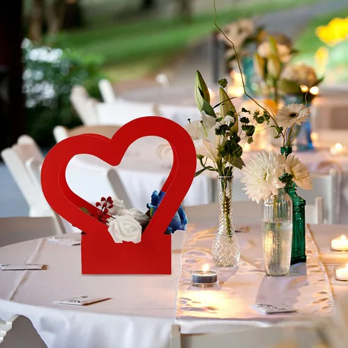 Vista 8 de STOBOK Caja de flores retro de 2 piezas con mango de corazón Caja de embalaje de ramo de fiesta de boda Bolsa de embalaje de ramo de papel Caja