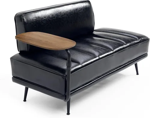 Vista 4 de 55" Inch Width Modern End of Bed Bench Faux Leather Upholstered with Side Table, 360-Degree Swivel Tray Couch,Entryway Ottoman,Window Bench with