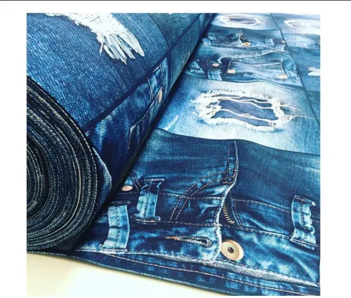 Vista 5 de LushFabric Tela de mezclilla con efecto de jeans para decoración de interiores, cortinas, material de algodón con retazos de mezclilla azul, lona