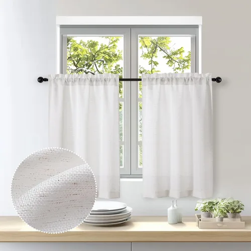 Vista 23 de OWENIE Bob Juego de 2 Paneles de Cortinas Negras de Cocina para Ventanas de 36 Pulgadas de Largo, Cortinas Cortas de Café con Textura de Lino