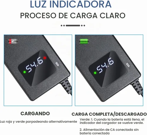 Vista 5 de Cargador de batería de litio de 54.6 V 2 A para batería de iones de litio de 48 V 13s, adaptador de corriente con pantalla HD para voltaje de carga