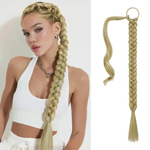 Vista 86 de SOFEIYAN Extensión de cola de caballo trenzada larga con banda elástica y mechón liso envolvente, extensiones de cabello naturales suaves