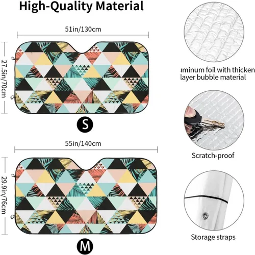 Vista 3 de Hawaiian Geometric Triangle Coconut Tree Sun Visor Protector Blocks UV Rays Keep Cool for Most Sedans SUV Truck Automotive Truck Passenger Car