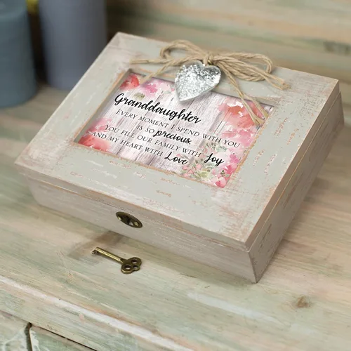Vista 5 de Cottage Garden Caja de música con medallón de madera gris pardo natural para nieta